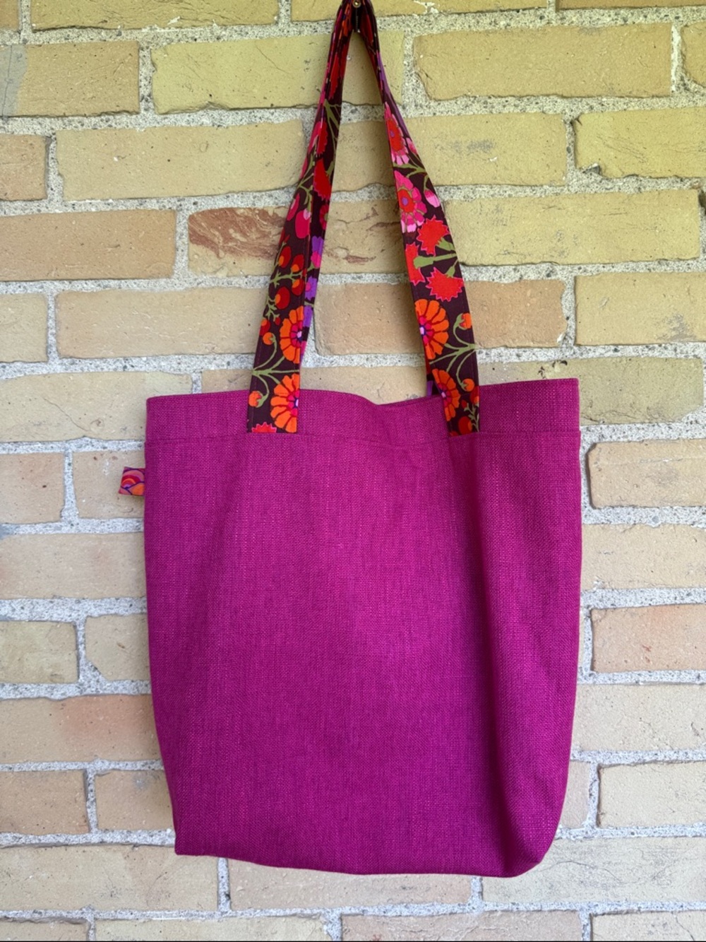 New Handcrafted Magenta Floral Tote Bag - Picture 5 of 5